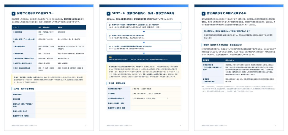 過年度の誤謬 発見から開示までの進行シートの誌面