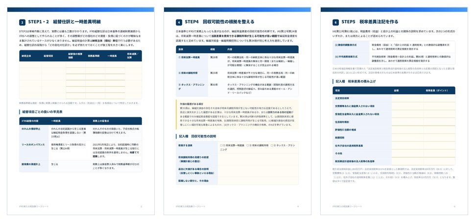IFRS導入の税効果ワークシートの誌面