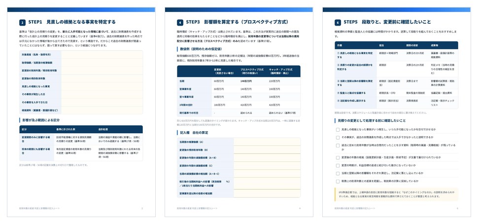 耐用年数の変更 判定と影響額の記入シートの誌面
