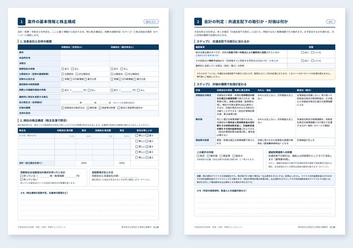 子会社同士の合併 判定・仕訳・手続チェックシートの誌面